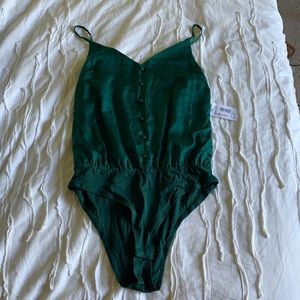 GREEN SATIN BODYSUIT